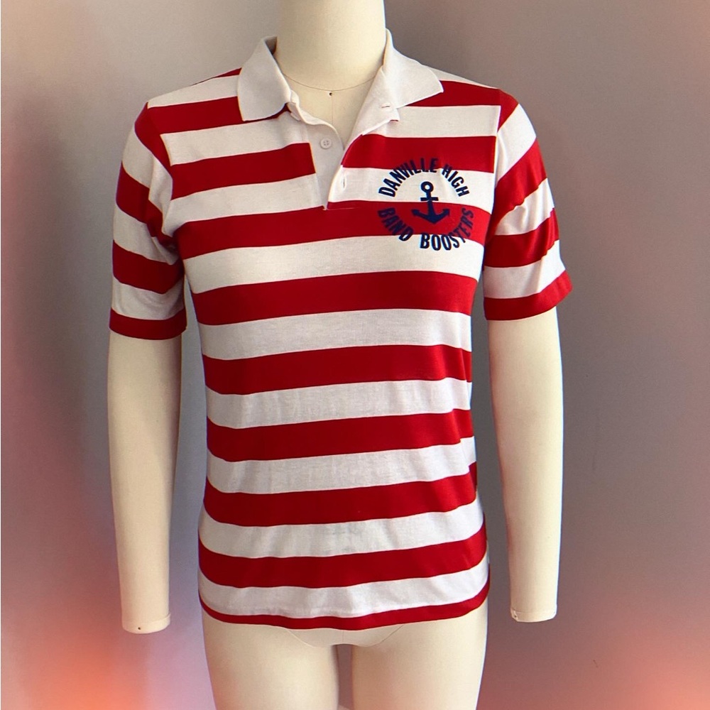 Red and White Striped Vintage Polo Shirt